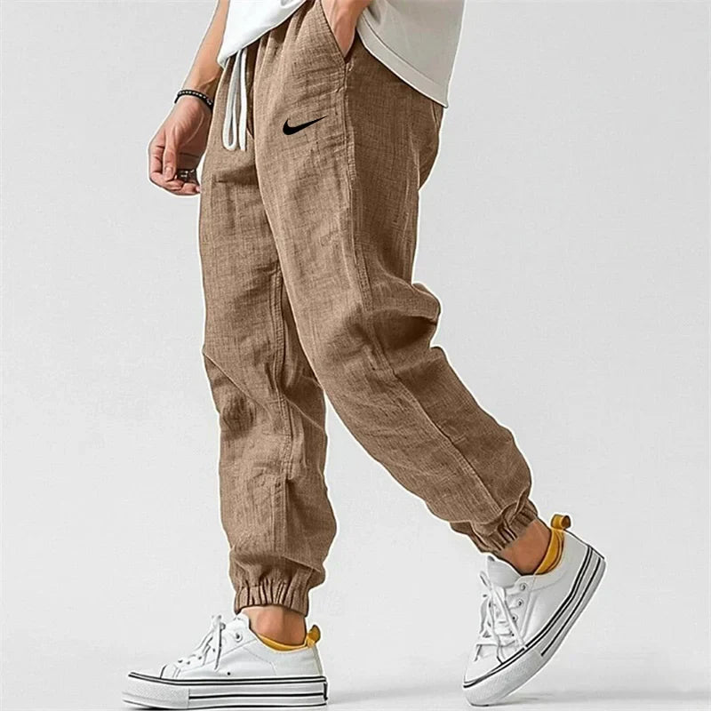 NK - Men's Casual Linen And Cotton Elastic Waist Trousers