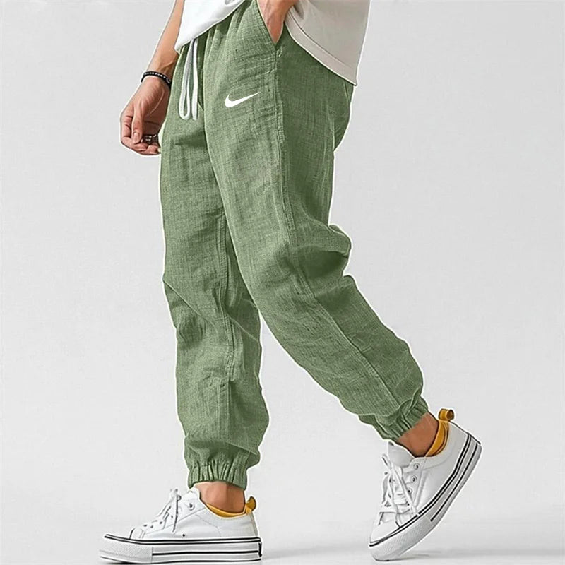 NK - Men's Casual Linen And Cotton Elastic Waist Trousers