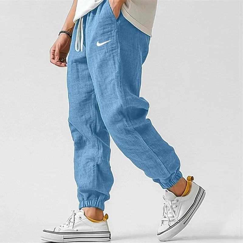 NK - Men's Casual Linen And Cotton Elastic Waist Trousers
