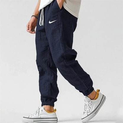 NK - Men's Casual Linen And Cotton Elastic Waist Trousers
