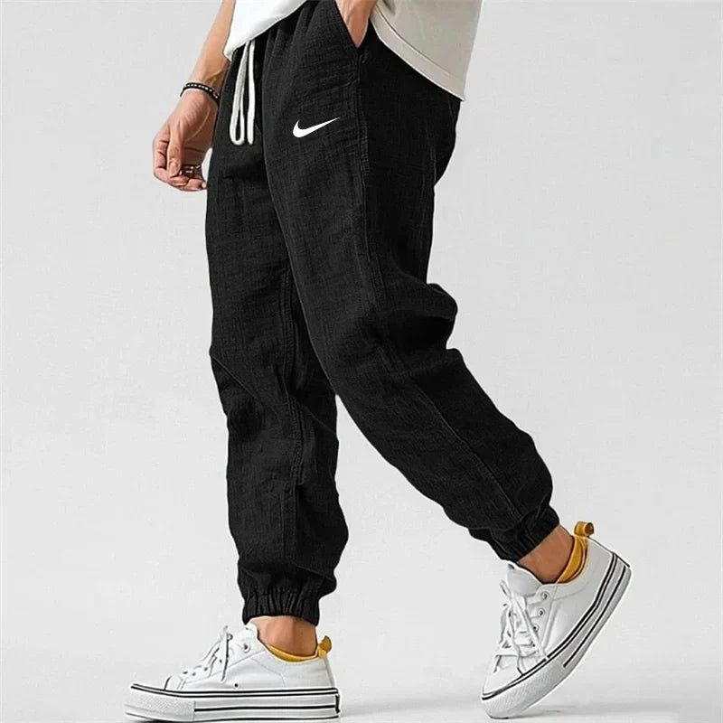 NK - Men's Casual Linen And Cotton Elastic Waist Trousers