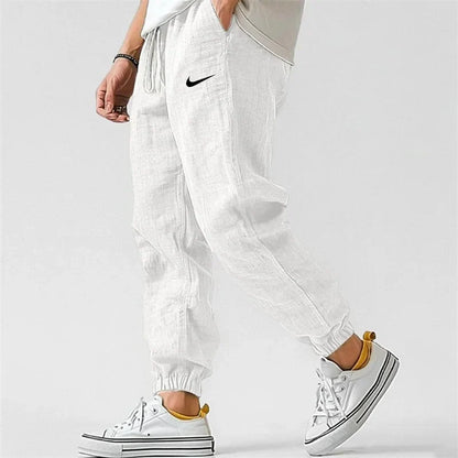 NK - Men's Casual Linen And Cotton Elastic Waist Trousers